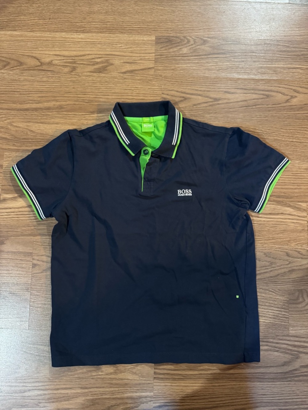 BOSS Navy Polo with Lime Green Accents
